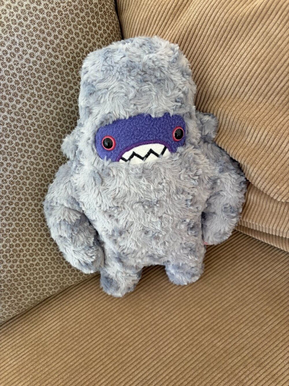 Careful It Bites Woolly Sasquatch Big Foot Plush Handmade 12" Gray purple face